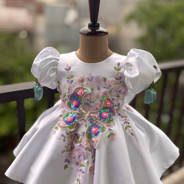 White Big Butterfly Birthday Dress