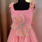 Pink 3 D Butterfly Handcrafted Dress for Women