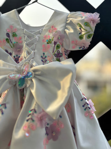 Beautiful white colour handwork  butterfly birthday dress