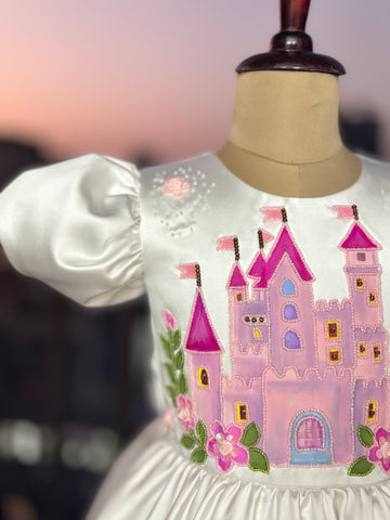 Handpainted white beautiful birthday dress for baby Girl