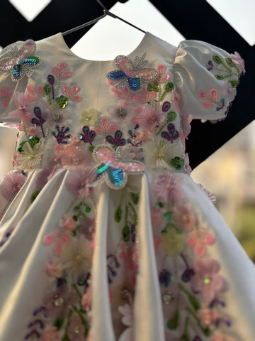 Beautiful white colour handwork  butterfly birthday dress