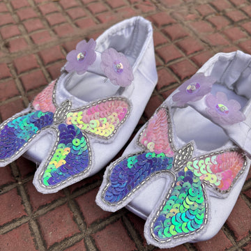 White Colour Handwork cloth shoes
