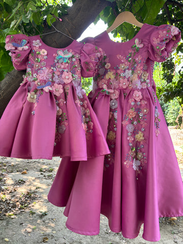 Pink Handmade Mother Daughter Dress Combo