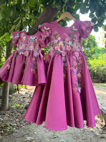 Pink Handmade Mother Daughter Dress Combo