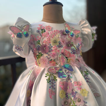 White Multi Color Handmade Dress