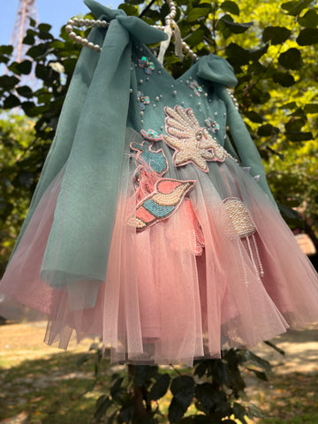 Blue and Pink dual tone Baby Girl Handmade Dress