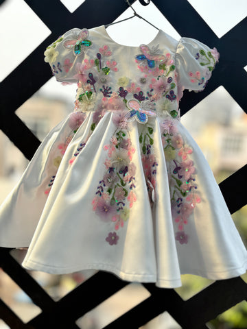 Beautiful white colour handwork  butterfly birthday dress
