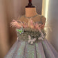Green Ball Gown with Feather work