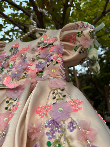 Beige Handmade Dress with 3D Butterflies