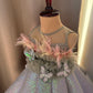 Green Ball Gown with Feather work