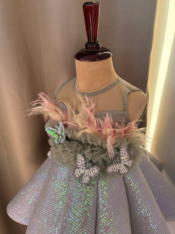 Green Ball Gown with Feather work