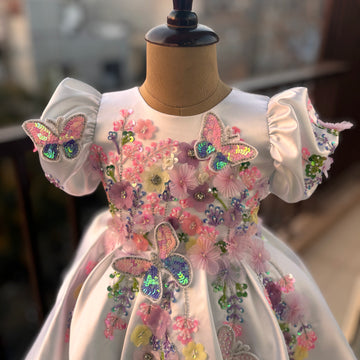 White Multi Color Handmade Dress
