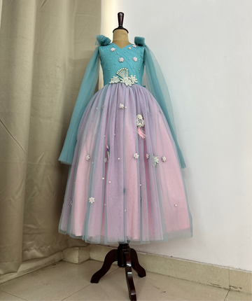 Blue and Pink Hand Crafted Baby Dress