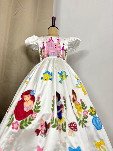 Handpainted white beautiful birthday dress for baby Girl