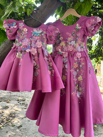 Pink Handmade Mother Daughter Dress Combo