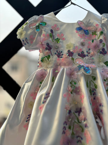 Beautiful white colour handwork  butterfly birthday dress