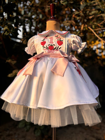 White Embroidered Collared Dress