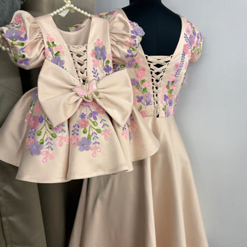 Peach Handmade Mother Daughter Dress