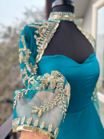 Peacock Blue Mother Daughter Dress Set