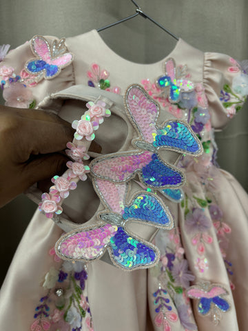 Peach color beautiful birthday dress for baby girl