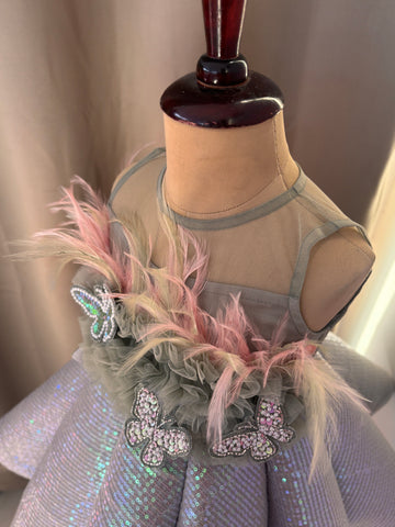 Green Ball Gown with Feather work