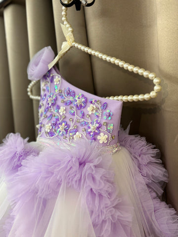 Lavender Hand Crafted One Shoulder Dress