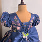 Blue Handmade Dress – Floral Embroidered Butterfly Party/Birthday Dress for Girls