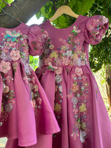 Pink Handmade Mother Daughter Dress Combo