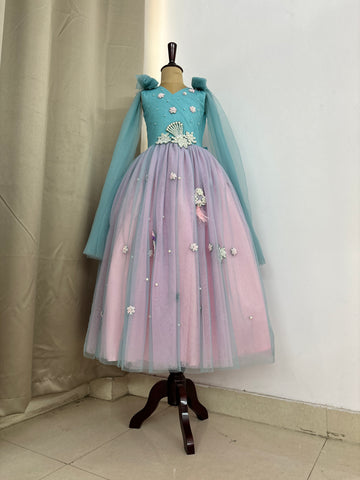 Blue and Pink Hand Crafted Baby Dress
