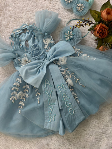 Blue Handmade Mother Daughter Dress Set