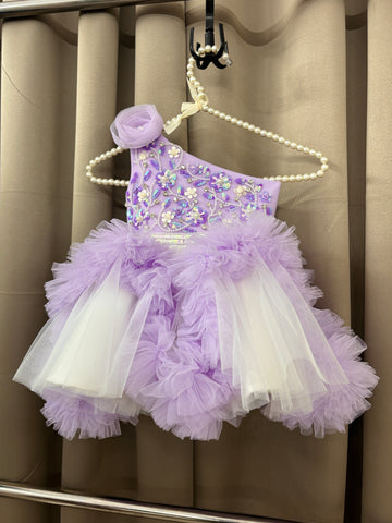 Lavender Hand Crafted One Shoulder Dress