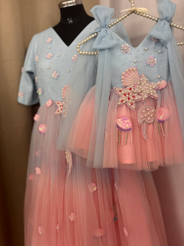 Dual Tone Handmade Mother Daughter Dress Set