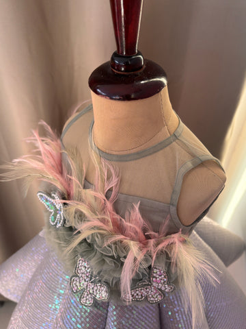 Green Ball Gown with Feather work