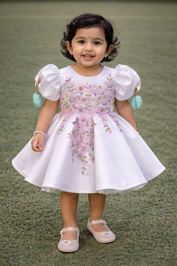White Handmade Tulip Sleeves Dress