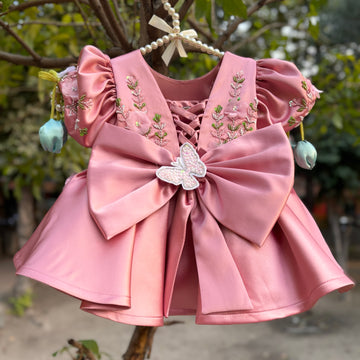Beautiful Peach Pink Dress with 3D Butterfly