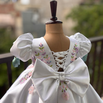 White Handmade Tulip Sleeves Dress