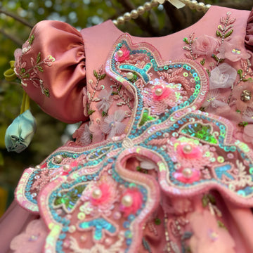 Beautiful Peach Pink Dress with 3D Butterfly