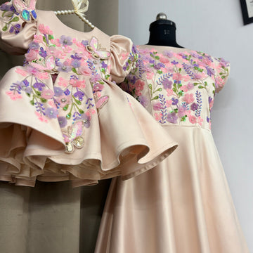 Peach Handmade Mother Daughter Dress