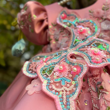 Beautiful Peach Pink Dress with 3D Butterfly