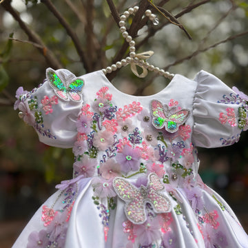 White Handmade Emblished Dress