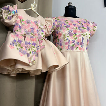 Peach Handmade Mother Daughter Dress