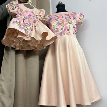 Peach Handmade Mother Daughter Dress