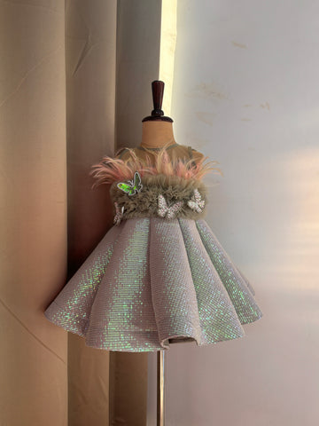 Green Ball Gown with Feather work