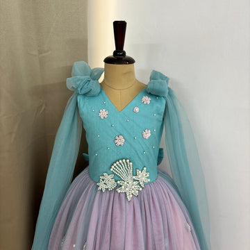 Blue and Pink Hand Crafted Baby Dress