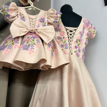 Peach Handmade Mother Daughter Dress