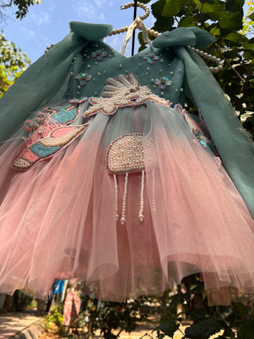 Blue and Pink dual tone Baby Girl Handmade Dress