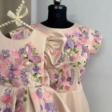 Peach Handmade Mother Daughter Dress