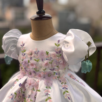 White Handmade Tulip Sleeves Dress
