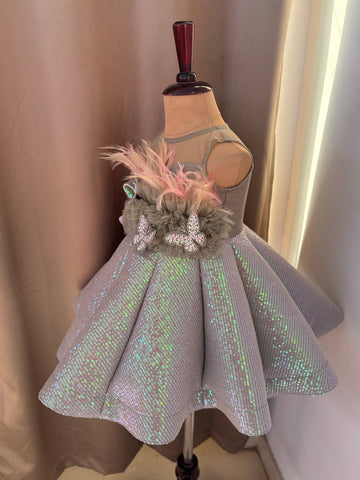 Green Ball Gown with Feather work