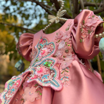 Beautiful Peach Pink Dress with 3D Butterfly